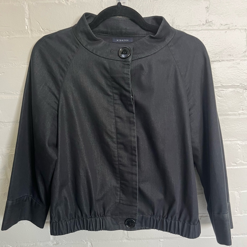 Anne Klein 60s style stretch bomber jacket - Hidden Button - 8 - elastic waist